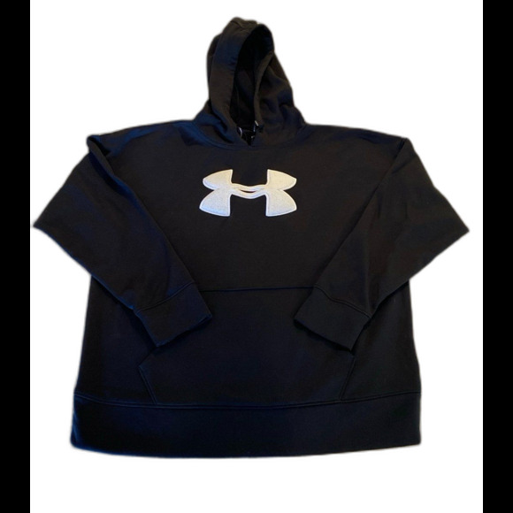 Under Armour Cold Gear Hoodie Jacket Sz Large Black Athletic Athleisure Big Logo - Picture 1 of 8